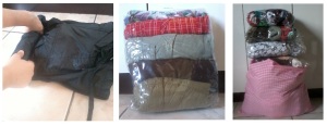roupas enroladas separadas em sacos